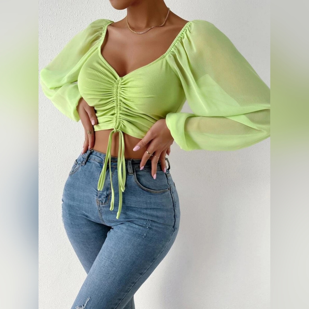 Womens Drawstring Sweetheart Neck Cropped Top